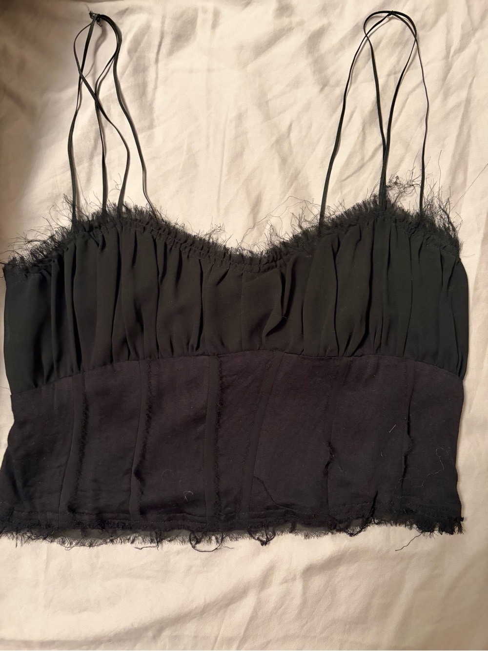 Black Rough Cut Trim Camisole Crop Top